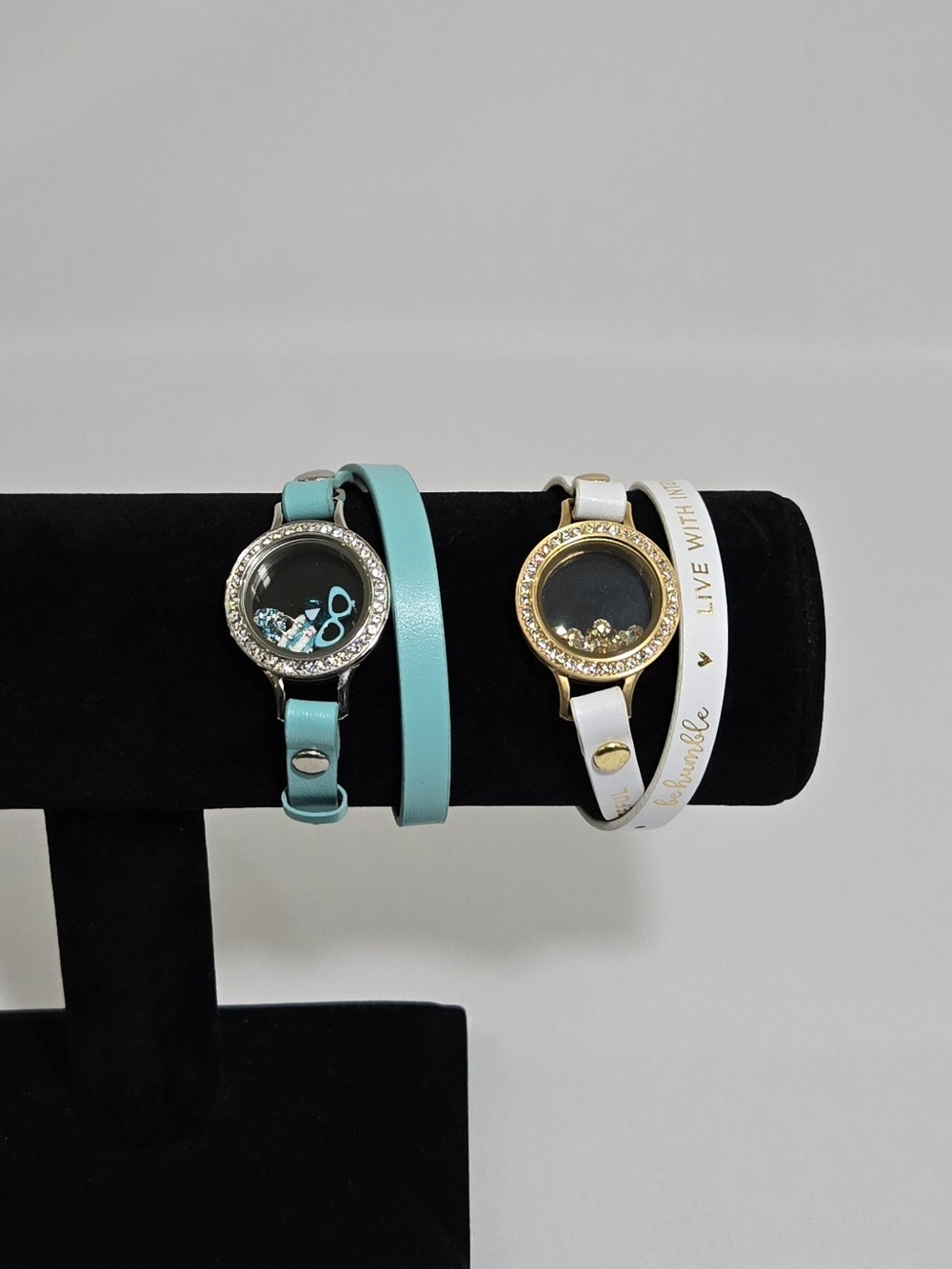 Origami Owl Turquoise and White Double Wrap Floating Locket Bracelets #1077